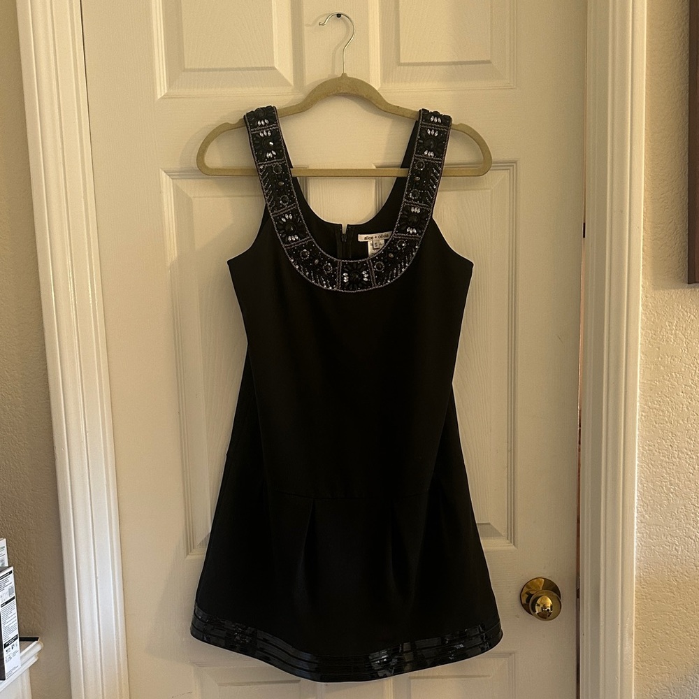 Alice and Olivia Black Sleeveless Dress with Embellished Neckline